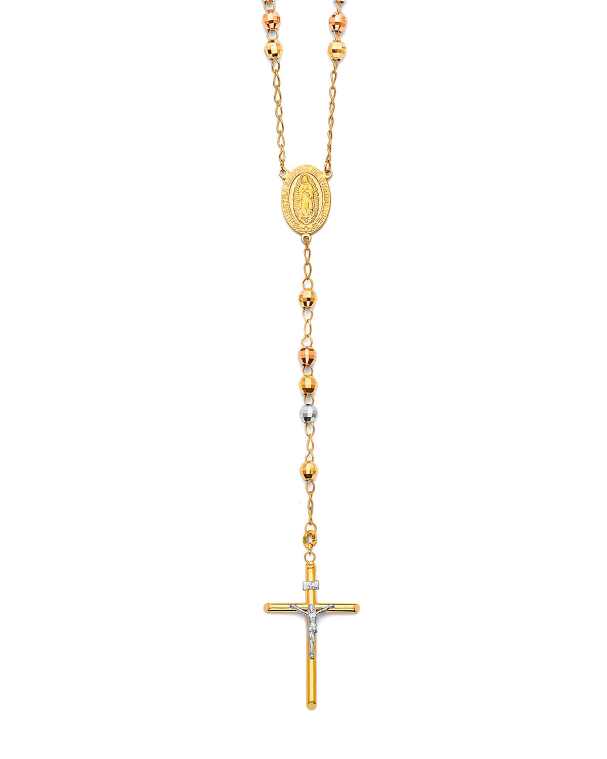Crucifix Five-Decade Rosary Necklace in 14K Tri-Color Gold
