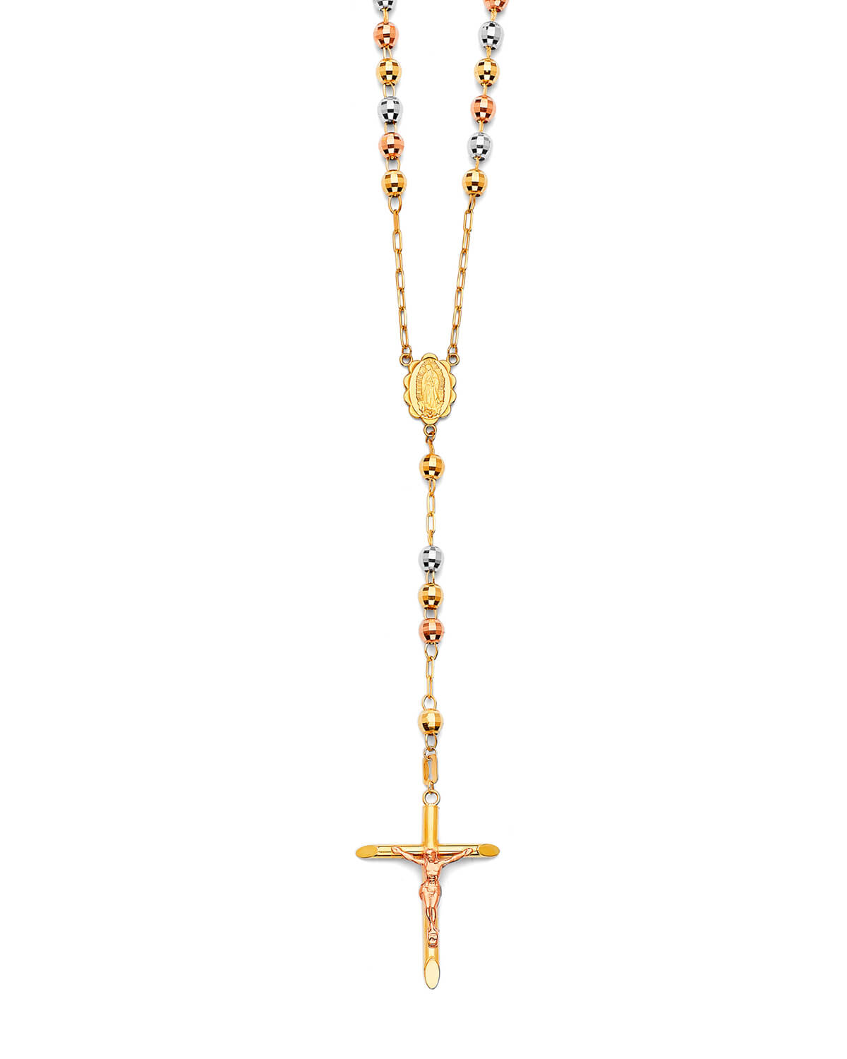 Crucifix Five-Decade Rosary Necklace in 14K Tri-Color Gold