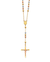 Crucifix Five-Decade Rosary Necklace in 14K Tri-Color Gold