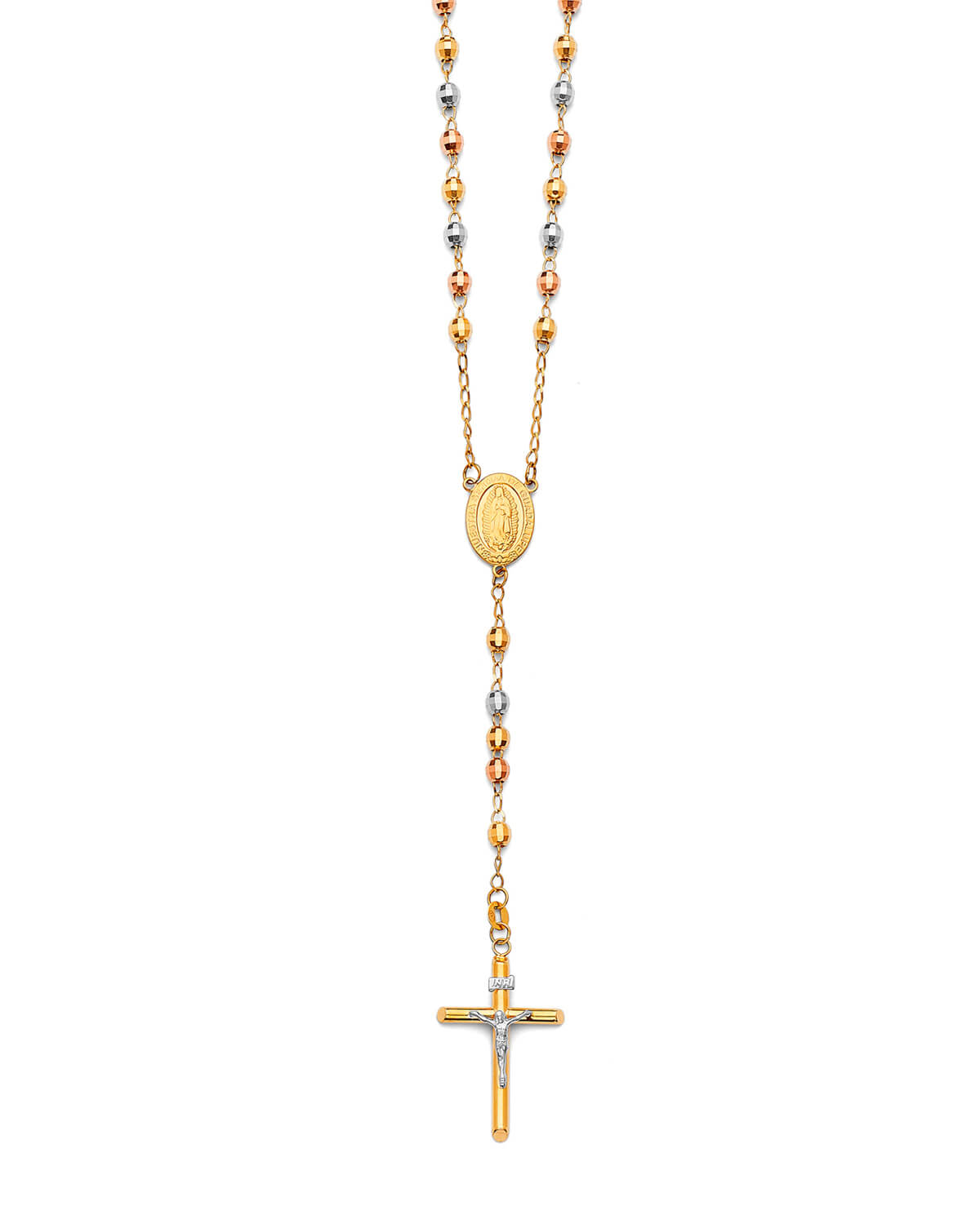 Crucifix Five-Decade Rosary Necklace in 14K Tri-Color Gold