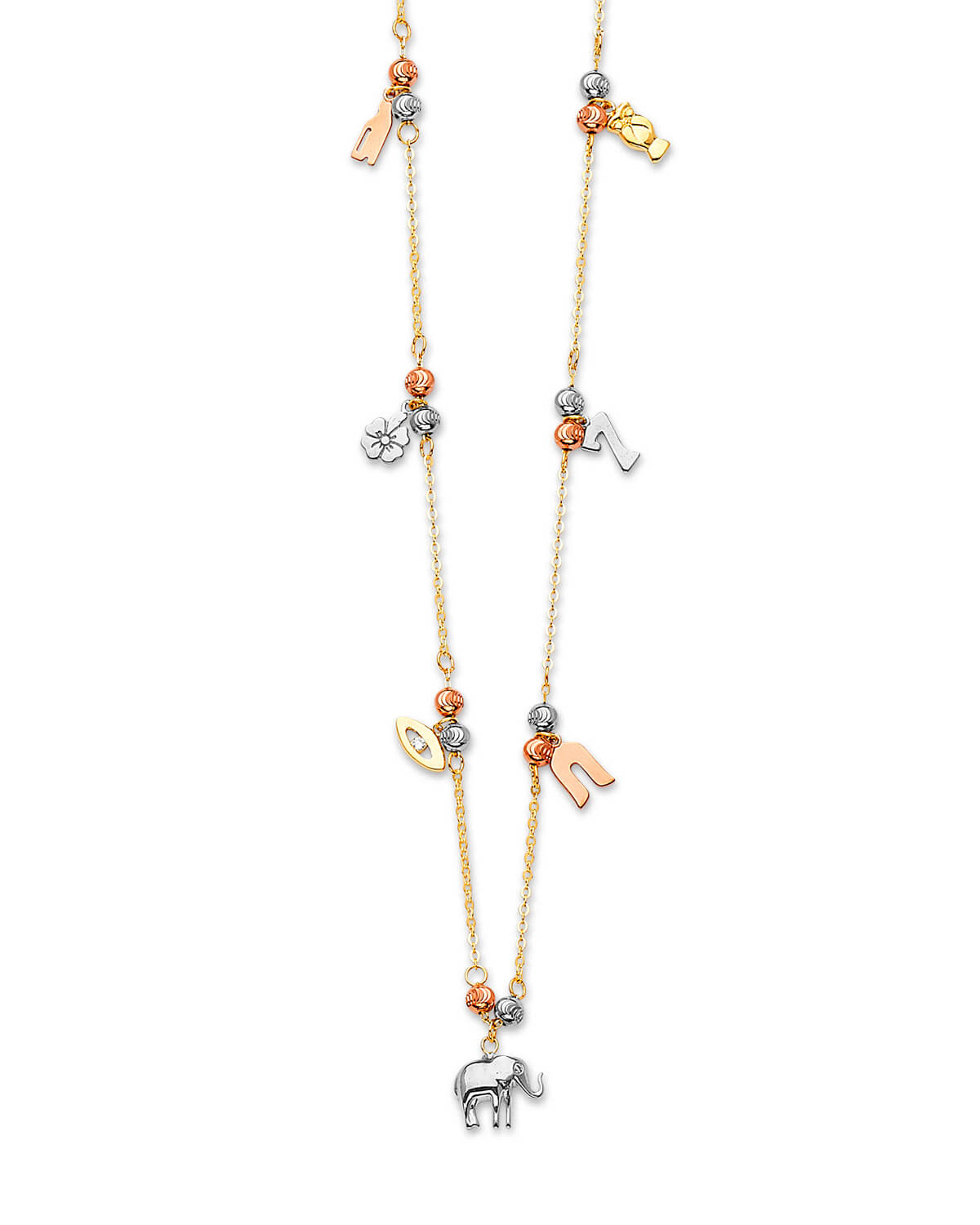 Charm Necklace in 14K Tri-Color Gold