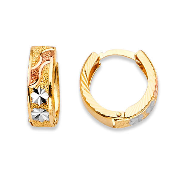 Huggie Earrings in 14K Tri-Color Gold