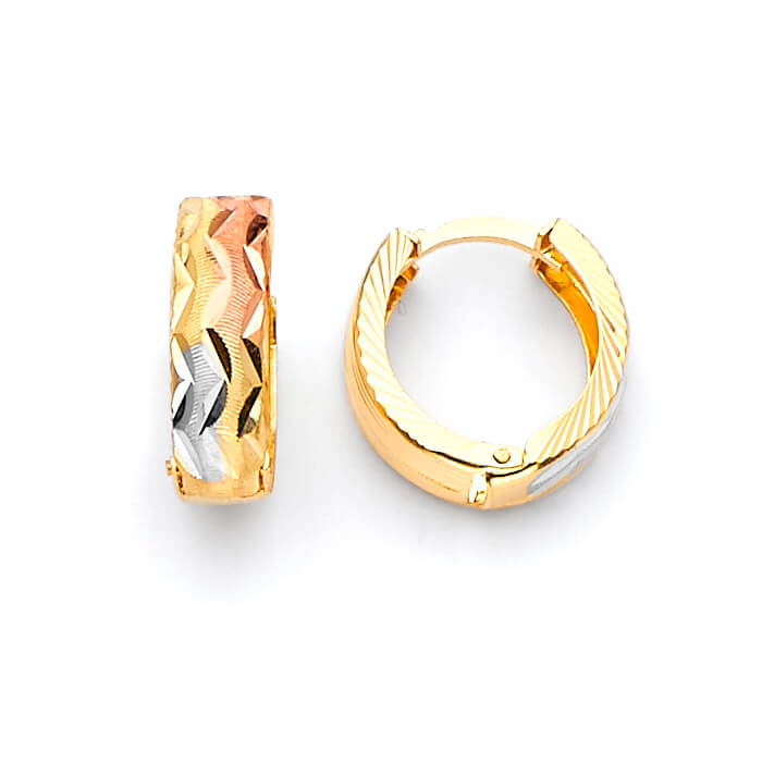 Huggie Earrings in 14K Tri-Color Gold