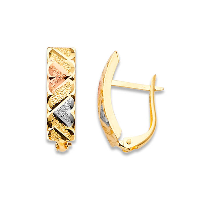 Heart Huggie Earrings in 14K Tri-Color Gold