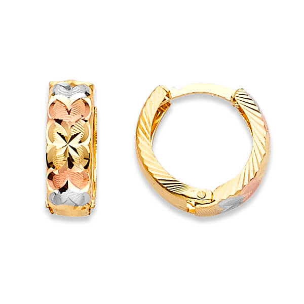 Heart Huggie Earrings in 14K Tri-Color Gold