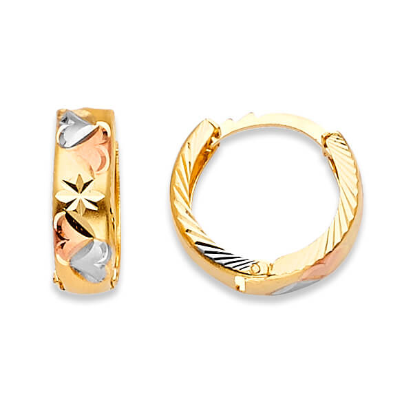 Heart Huggie Earrings in 14K Tri-Color Gold