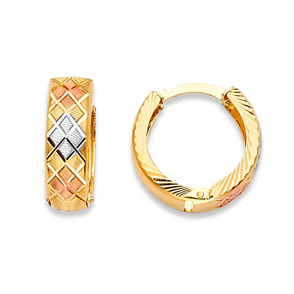 Huggie Earrings in 14K Tri-Color Gold