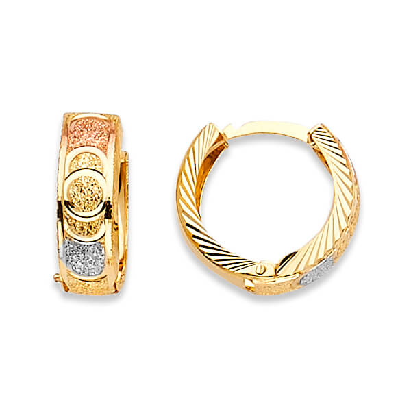 Huggie Earrings in 14K Tri-Color Gold