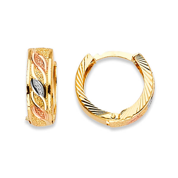 Huggie Earrings in 14K Tri-Color Gold