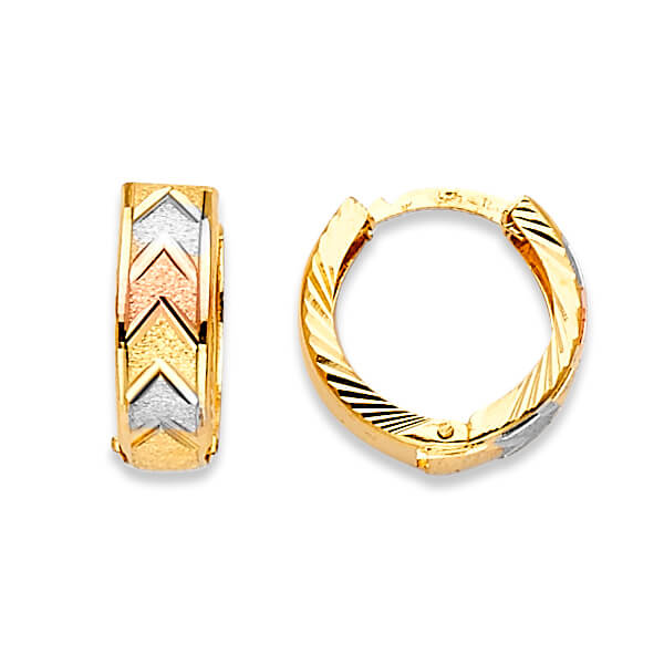 Huggie Earrings in 14K Tri-Color Gold