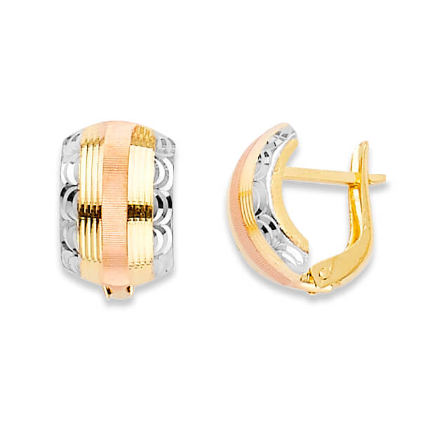 Huggie Earrings in 14K Tri-Color Gold