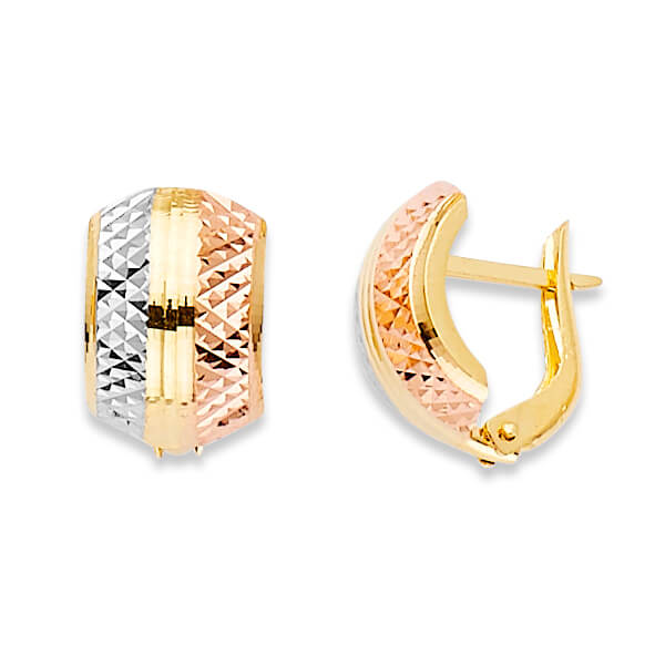 Huggie Earrings in 14K Tri-Color Gold