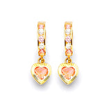 Heart Drop Huggie Earrings with Pink & White CZ in 14K Gold