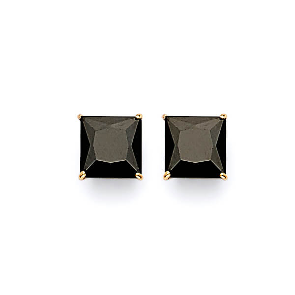 Solitaire Stud Earrings with Black CZ in 14K Gold and Butterfly Backing