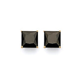 Solitaire Stud Earrings with Black CZ in 14K Gold and Butterfly Backing