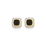 Stud Earrings with White CZ and Onyx in 14K Gold and Butterfly Backing