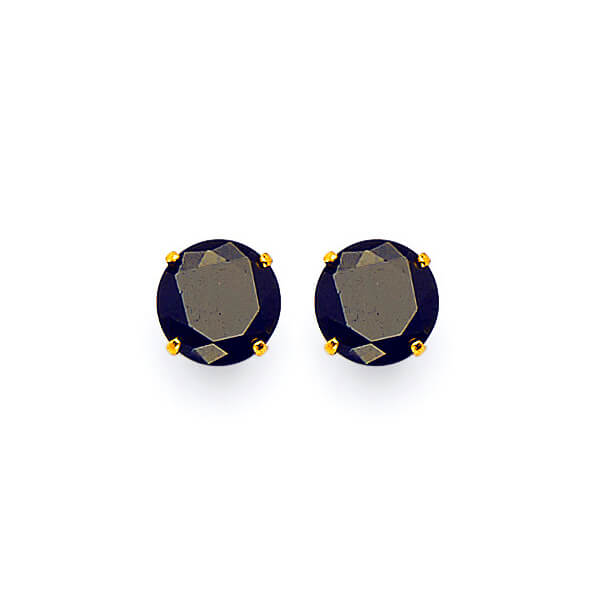 Solitaire Stud Earrings with Black CZ in 14K Gold and Screw Backing