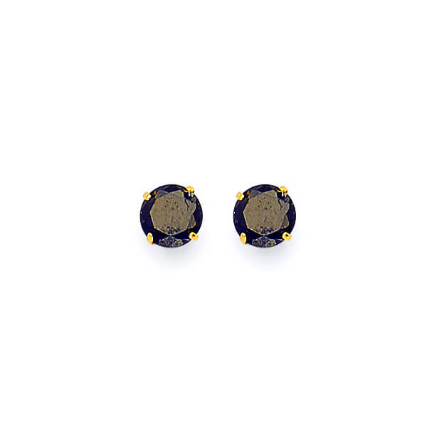 Solitaire Stud Earrings with Black CZ in 14K Gold and Butterfly Backing