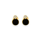 Flower Stud Earrings with White CZ and Onyx in 14K Gold and Butterfly Backing