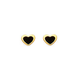 Heart Stud Earrings with Onyx in 14K Gold and Butterfly Backing