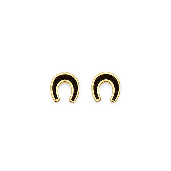 Horseshoe Stud Earrings with Onyx in 14K Gold and Butterfly Backing