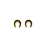 Horseshoe Stud Earrings with Onyx in 14K Gold and Butterfly Backing