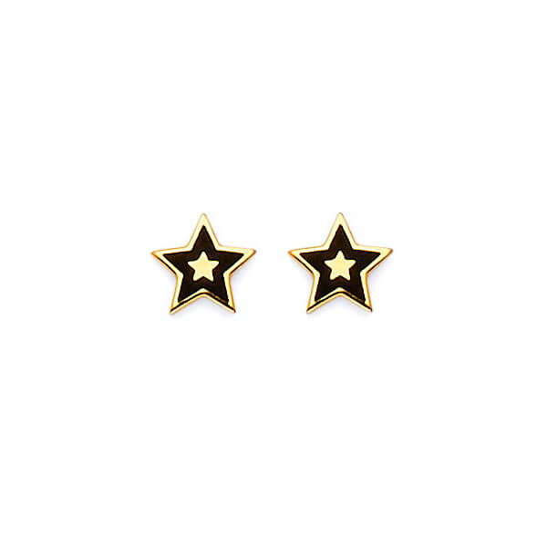 Star Stud Earrings with Onyx in 14K Gold and Butterfly Backing
