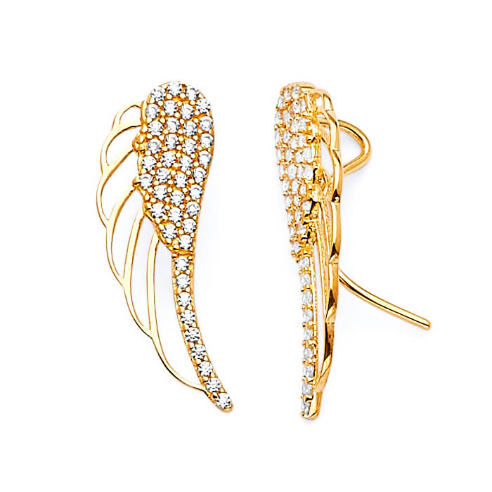 Crawler Earrings with White CZ in 14K Gold