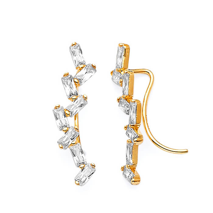 Crawler Earrings with White CZ in 14K Gold
