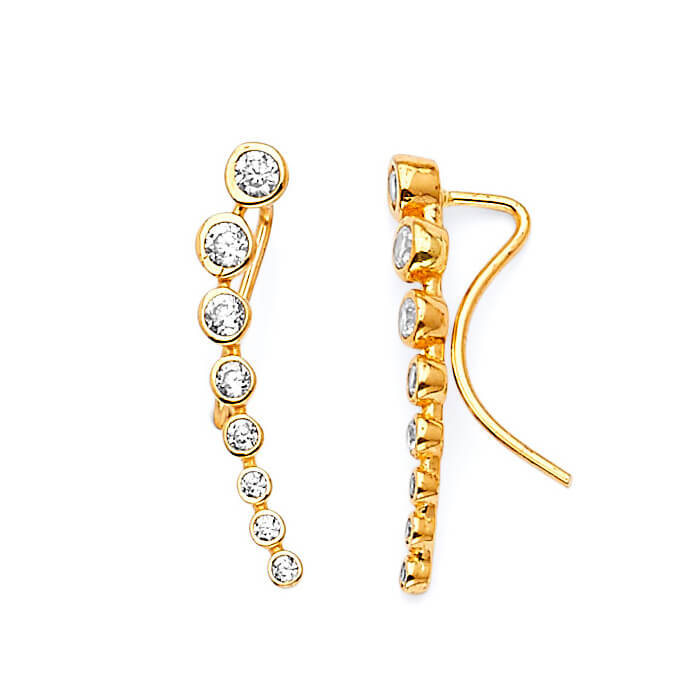 Crawler Earrings with White CZ in 14K Gold