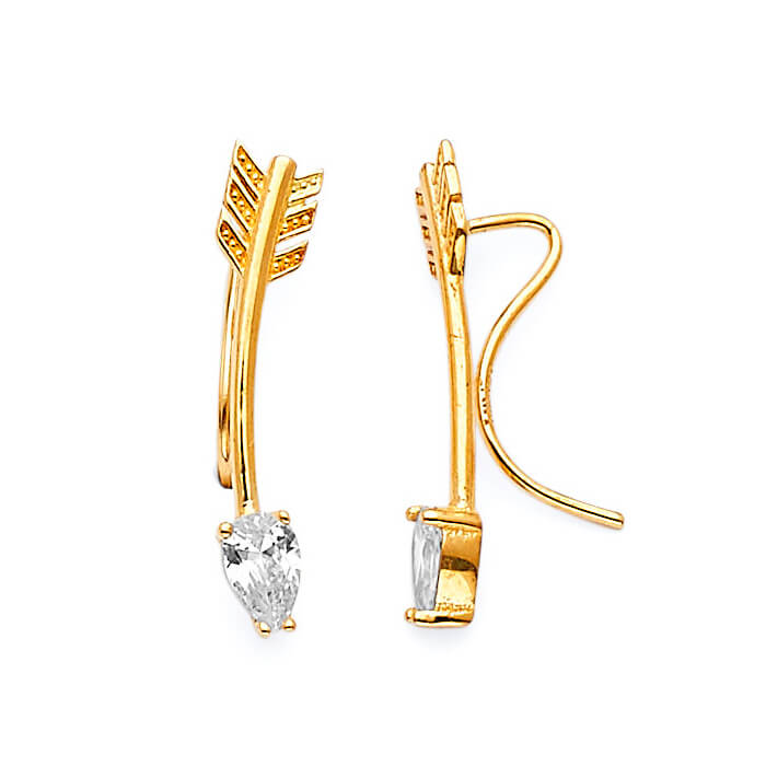 Arrow Crawler Earrings with White CZ in 14K Gold