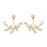 Leaf Stud Earrings with White CZ in 14K Gold and Butterfly Backing