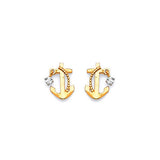 Anchor Stud Earrings with White CZ in 14K Gold and Butterfly Backing
