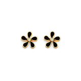 Flower Stud Earrings with Onyx in 14K Gold and Butterfly Backing