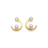 Stud Earrings with White CZ and Pearl in 14K Gold and Butterfly Backing