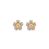 Flower Stud Earrings with White CZ in 14K Gold and Butterfly Backing