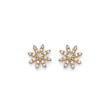 Flower Stud Earrings with White CZ in 14K Gold and Butterfly Backing