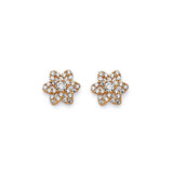 Flower Stud Earrings with White CZ in 14K Gold and Butterfly Backing