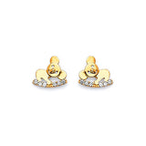 Bear Stud Earrings with White CZ in 14K Gold and Butterfly Backing