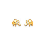 Elephant Stud Earrings with White CZ in 14K Gold and Butterfly Backing