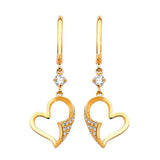 Heart Drop Earrings with White CZ in 14K Gold
