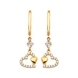 Heart Drop Earrings with White CZ in 14K Gold