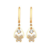 Butterfly Drop Earrings with White CZ in 14K Gold