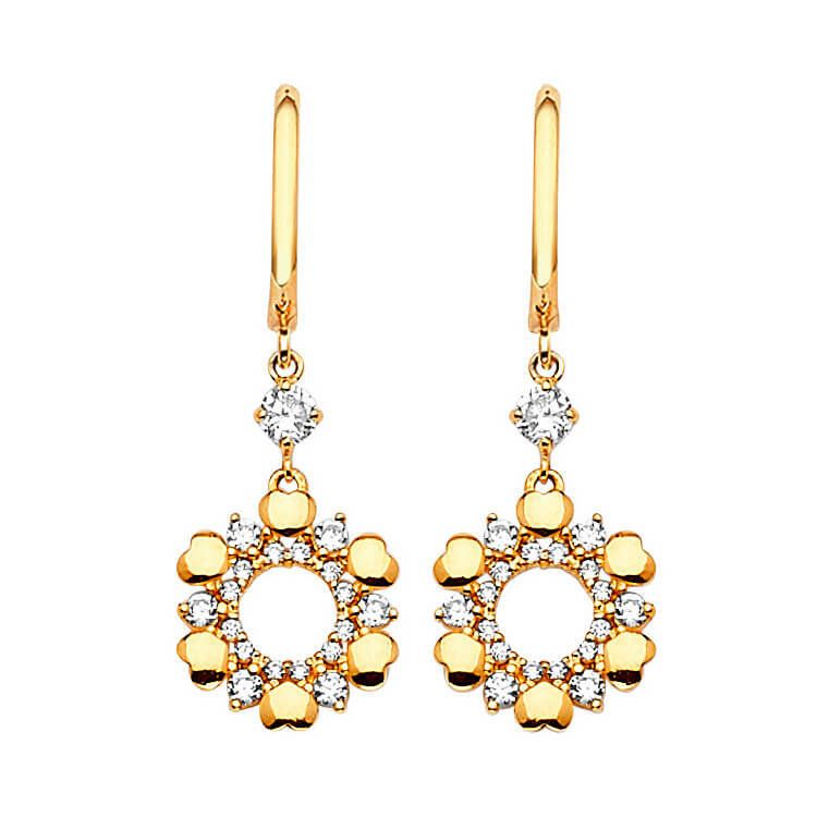 Drop Earrings with White CZ in 14K Gold