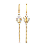 Butterfly Tassel Earrings with White CZ in 14K Gold