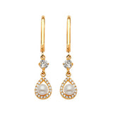 Drop Earrings with White CZ and Pearl in 14K Gold