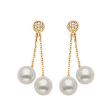 Drop Earrings with White CZ and Pearl in 14K Gold and Butterfly Backing
