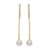 Drop Earrings with White CZ and Pearl in 14K Gold and Butterfly Backing