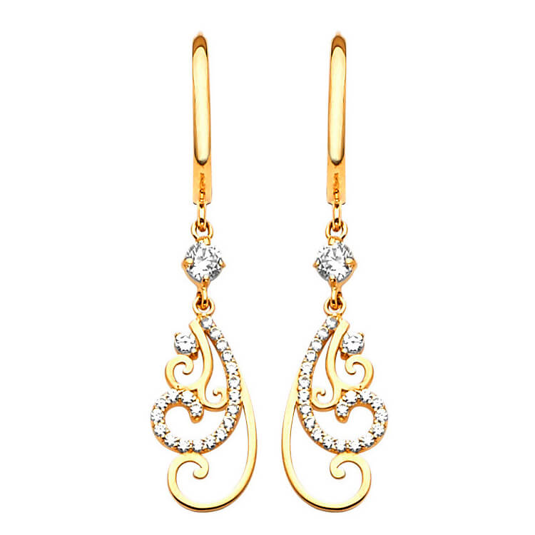 Drop Earrings with White CZ in 14K Gold