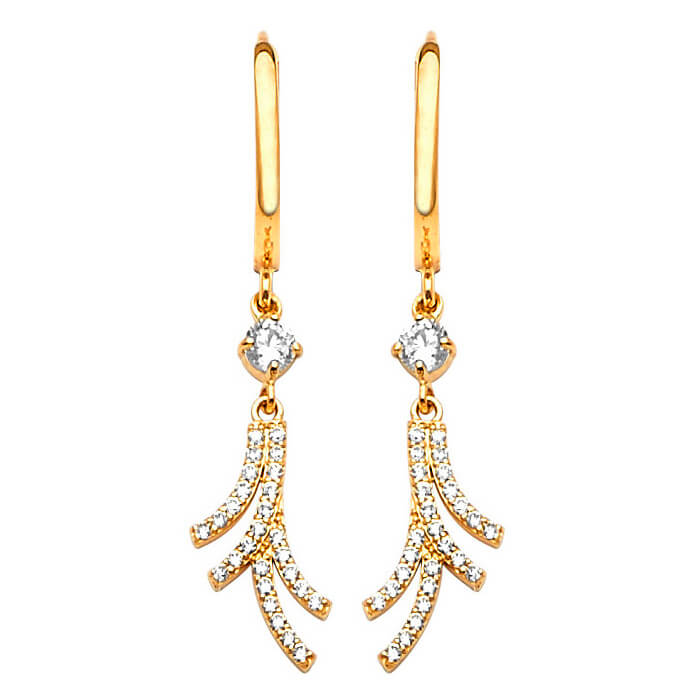 Drop Earrings with White CZ in 14K Gold